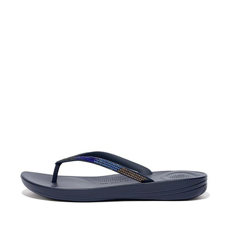 Women\'s FitFlop Iqushion Ombre Sparkle Flip Flops Navy | 607PKQVBL