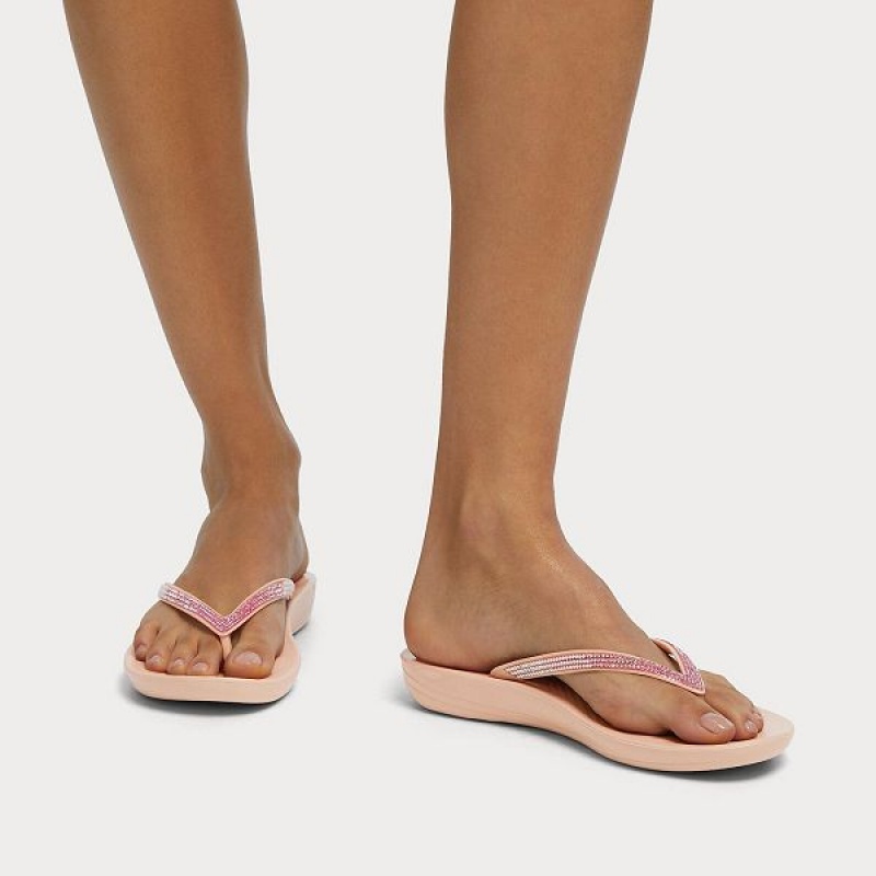 Women's FitFlop Iqushion Ombre Sparkle Flip Flops Pink | 810WTFLRX