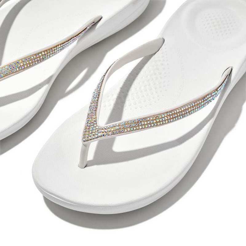 Women's FitFlop Iqushion Sparkle Ergonomic Flip Flops White | 243SMBDAV