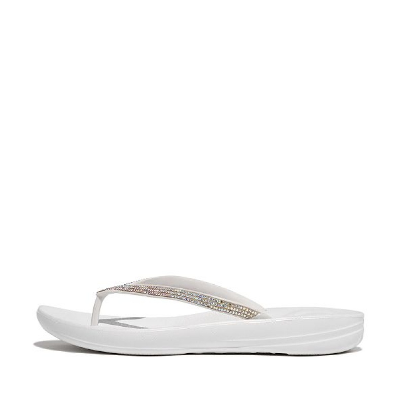 Women\'s FitFlop Iqushion Sparkle Ergonomic Flip Flops White | 243SMBDAV