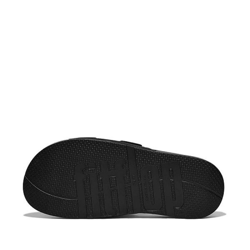 Women's FitFlop Iqushion Two Bar Buckle Slides Black | 103ISVZWT