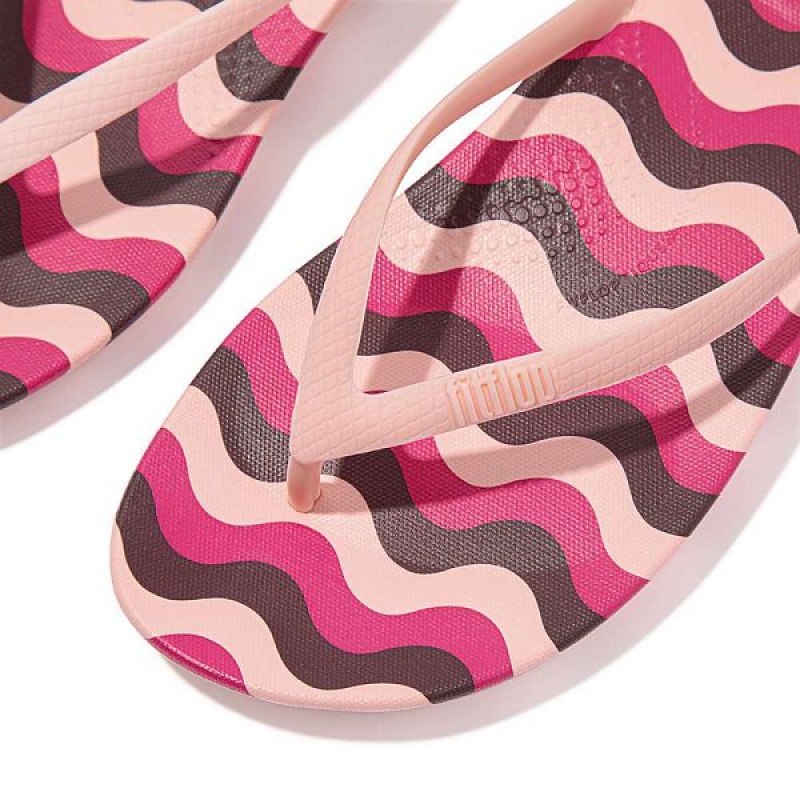 Women's FitFlop Iqushion Wave Print Ergonomic Flip Flops Pink / Light Blue | 913UCQHXT