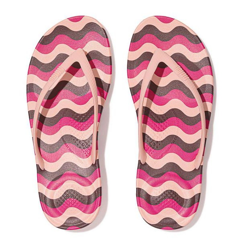 Women's FitFlop Iqushion Wave Print Ergonomic Flip Flops Pink / Light Blue | 913UCQHXT