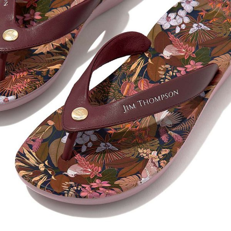 Women's FitFlop Iqushion X Jim Thompson Limited Edition Leather Flip Flops Brown | 146ZMDHFY