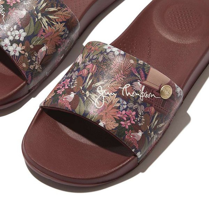 Women's FitFlop Iqushion X Jim Thompson Limited Edition Slides Brown | 062DHYQGE