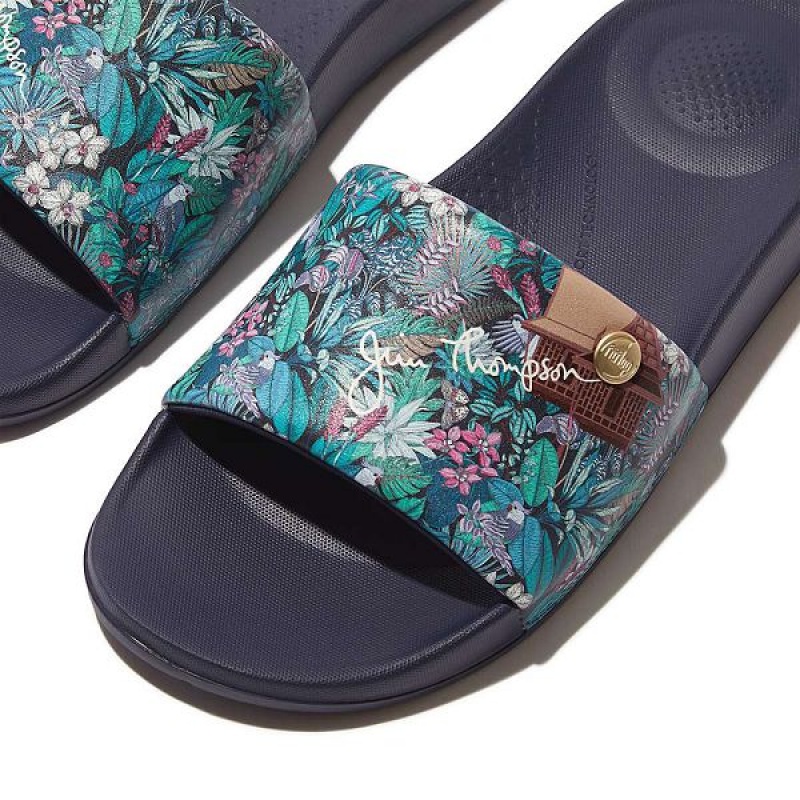 Women's FitFlop Iqushion X Jim Thompson Limited Edition Slides Blue | 169KASMOT