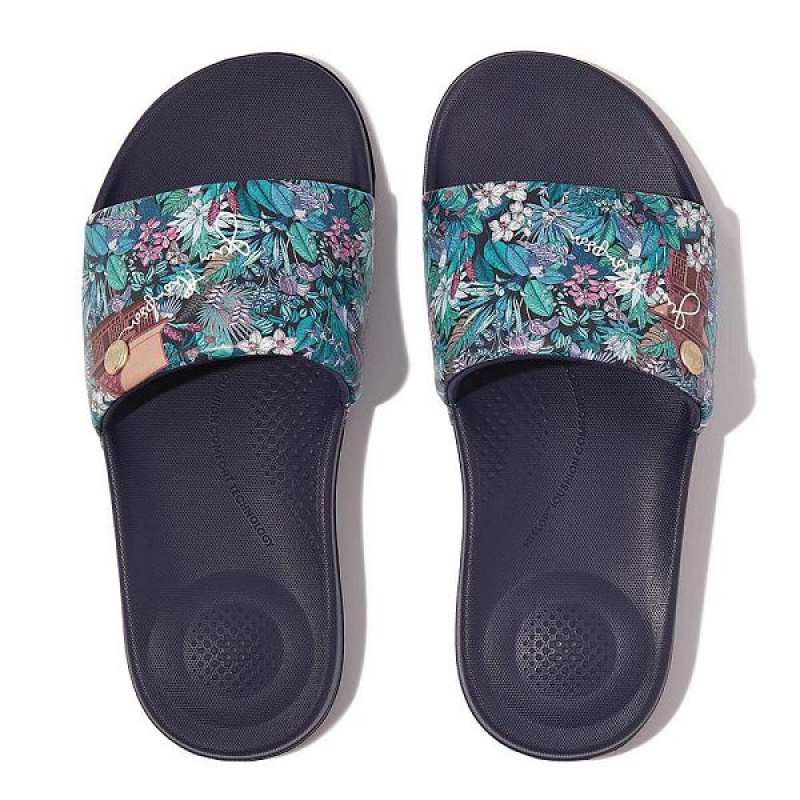 Women's FitFlop Iqushion X Jim Thompson Limited Edition Slides Blue | 169KASMOT