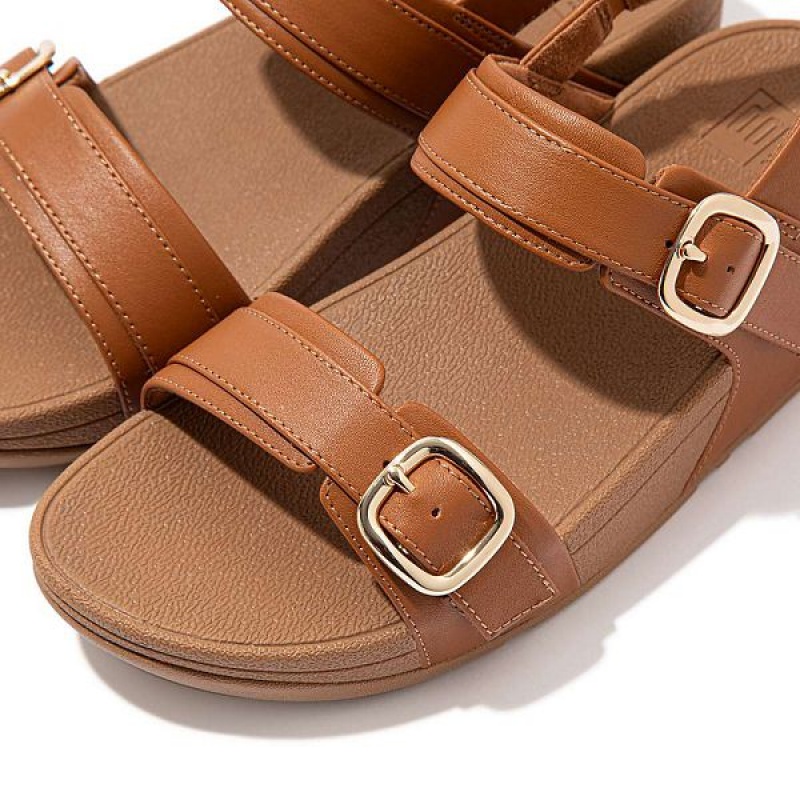 Women's FitFlop Lulu Adjustable Leather Sandals Light Brown | 308XANSQP