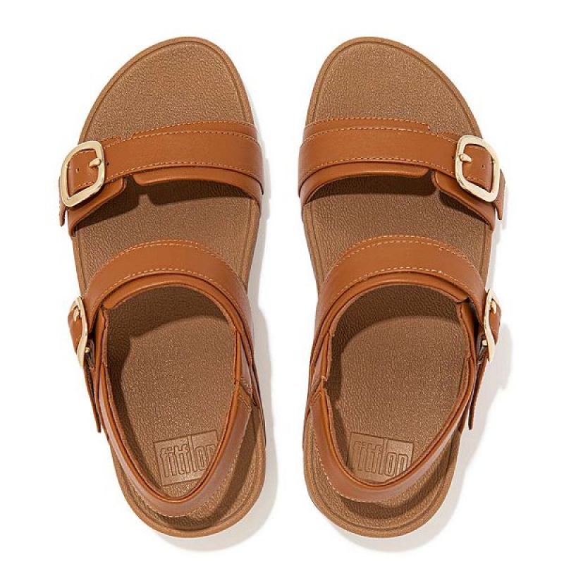 Women's FitFlop Lulu Adjustable Leather Sandals Light Brown | 308XANSQP