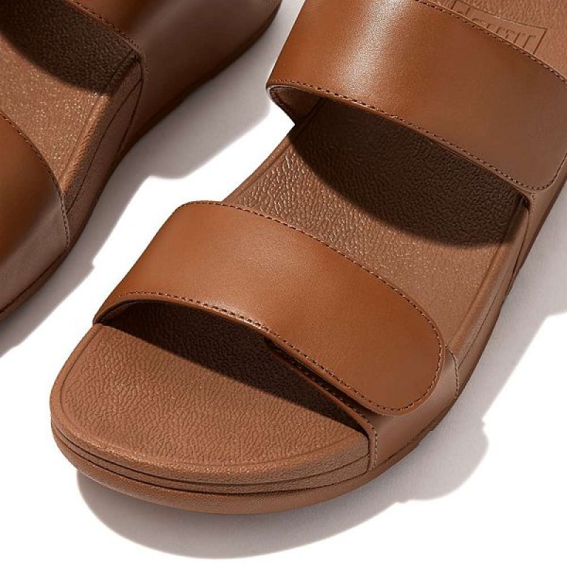 Women's FitFlop Lulu Adjustable Leather Sandals Light Brown | 058QZRABJ