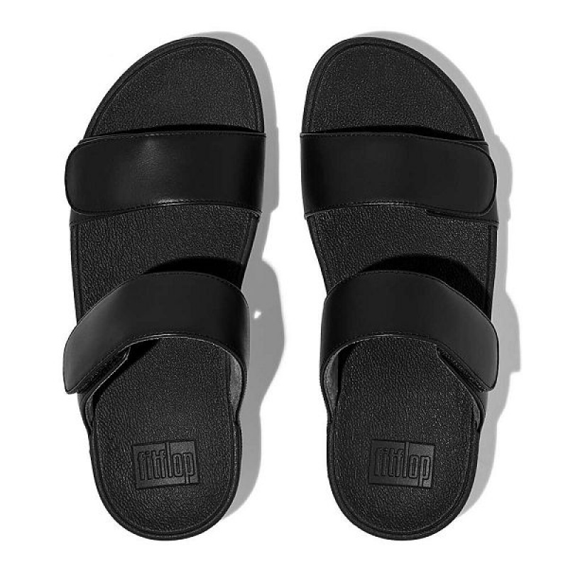 Women's FitFlop Lulu Adjustable Leather Slides Black | 613EOSRNC