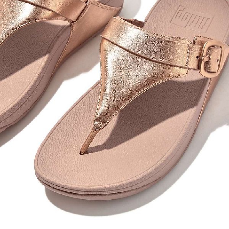 Women's FitFlop Lulu Adjustable Leather Toe-Posts Sandals Rose Gold | 523TGYWOB