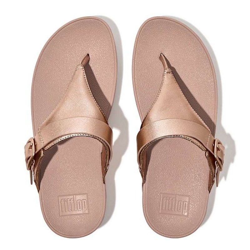 Women's FitFlop Lulu Adjustable Leather Toe-Posts Sandals Rose Gold | 523TGYWOB