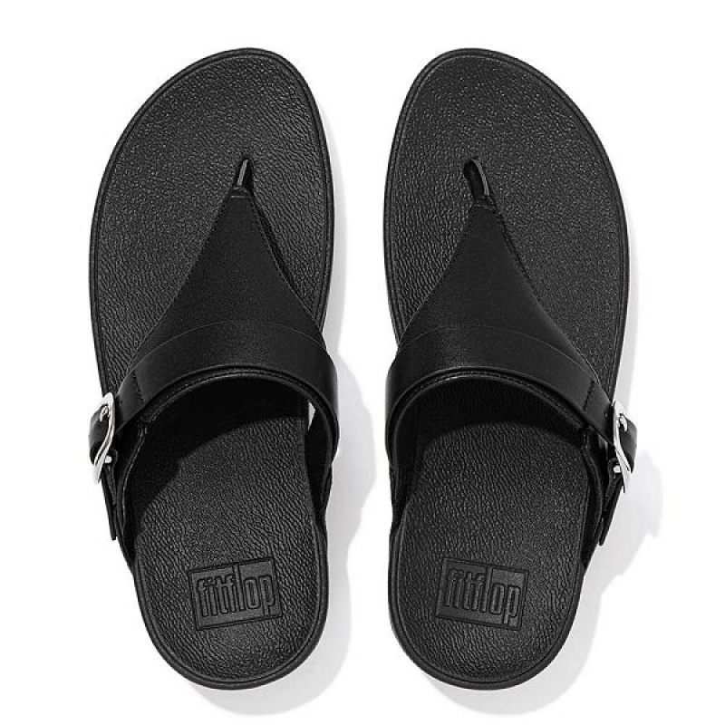 Women's FitFlop Lulu Adjustable Leather Toe-Posts Sandals Black | 231NTZLEA