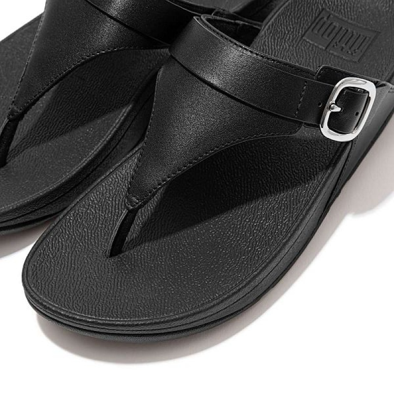 Women's FitFlop Lulu Adjustable Leather Toe-Posts Sandals Black | 231NTZLEA