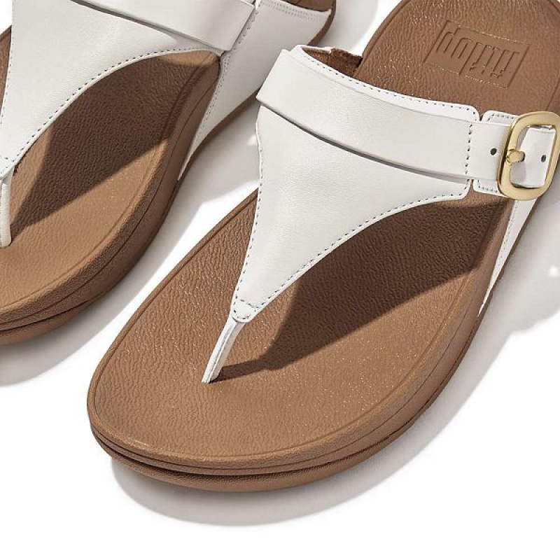 Women's FitFlop Lulu Adjustable Leather Toe-Posts Sandals White | 728GNOTJM