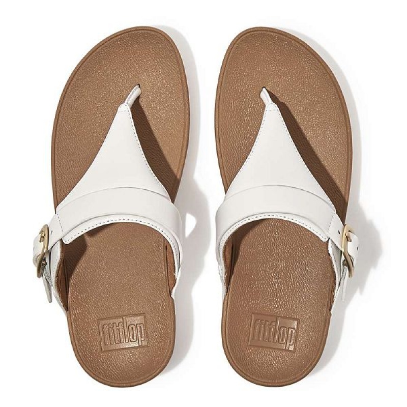 Women's FitFlop Lulu Adjustable Leather Toe-Posts Sandals White | 728GNOTJM