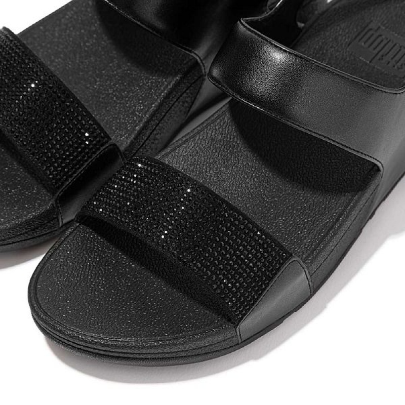 Women's FitFlop Lulu Crystal Back-Strap Sandals Black | 043CFUJGB