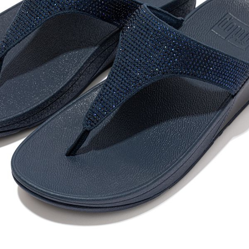 Women's FitFlop Lulu Crystal Toe-Post Sandals Navy | 548DLAPTJ