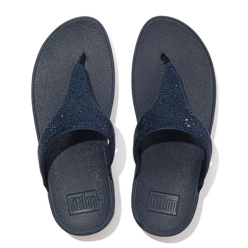 Women's FitFlop Lulu Crystal Toe-Post Sandals Navy | 548DLAPTJ