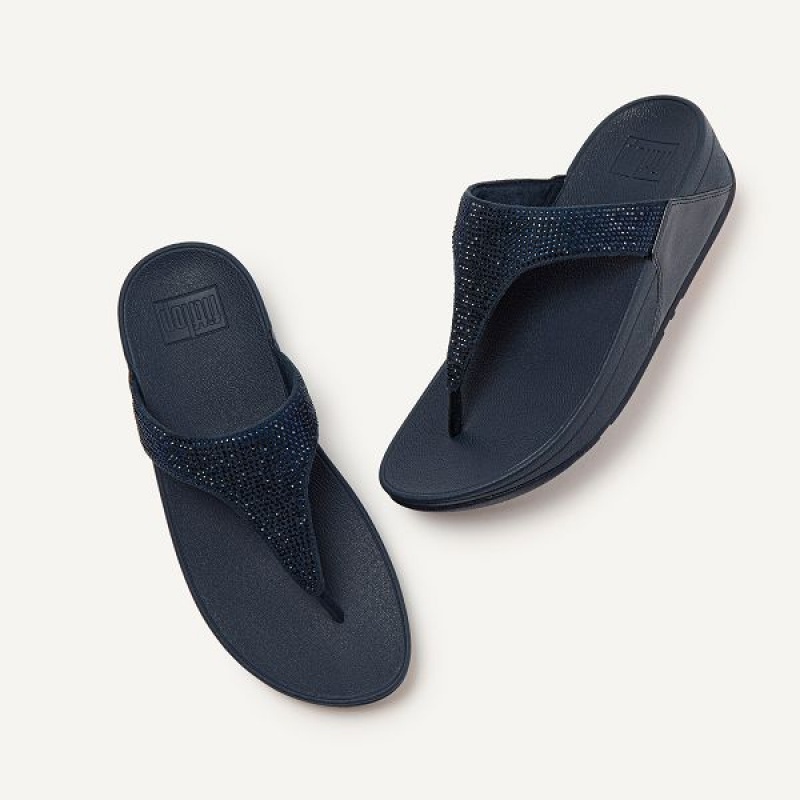 Women's FitFlop Lulu Crystal Toe-Post Sandals Navy | 548DLAPTJ