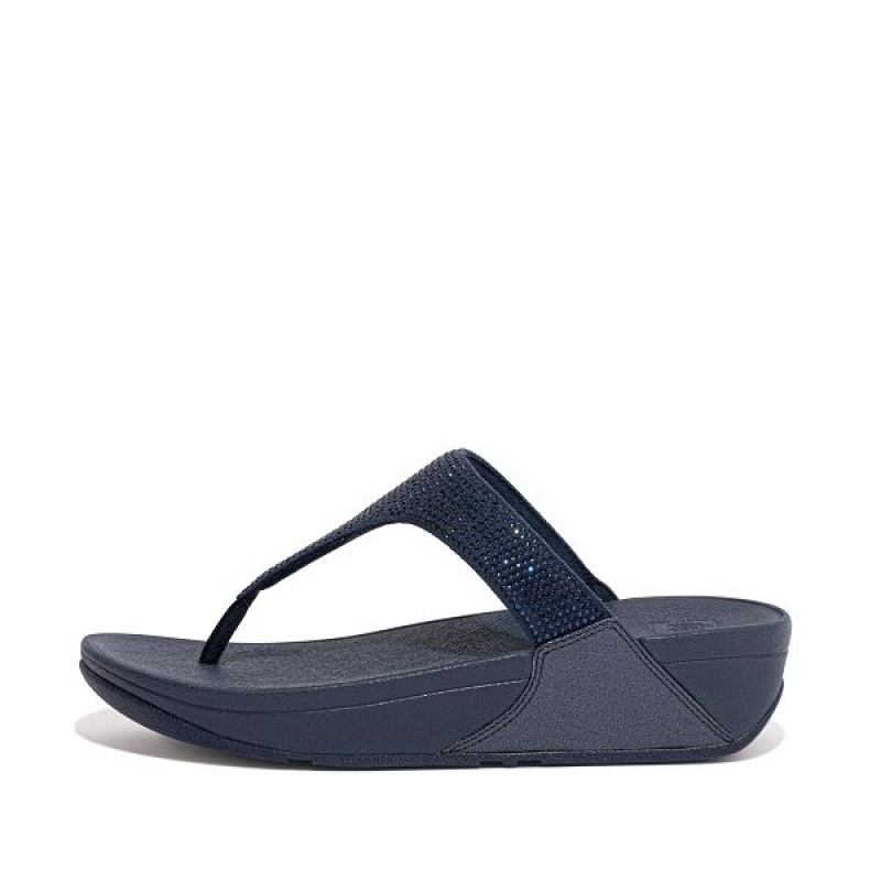 Women\'s FitFlop Lulu Crystal Toe-Post Sandals Navy | 548DLAPTJ