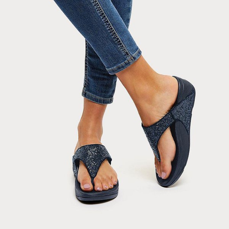 Women's FitFlop Lulu Glitter Toe-Post Sandals Navy | 486LAOHSX