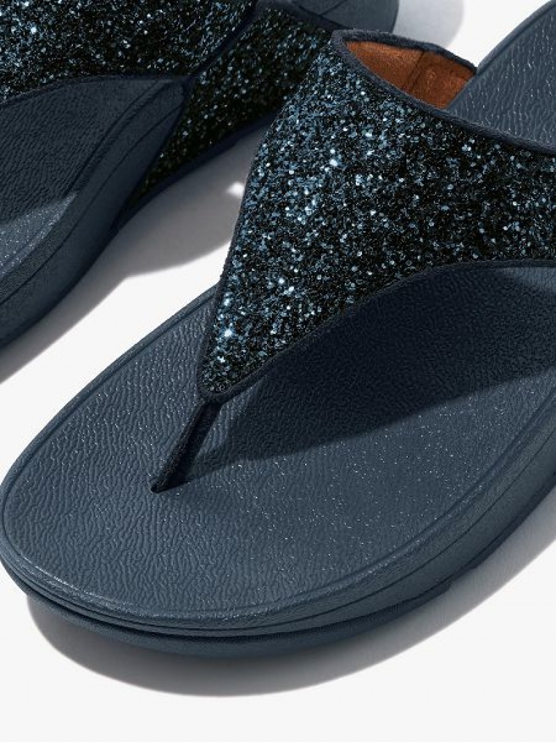 Women's FitFlop Lulu Glitter Toe-Post Sandals Navy | 486LAOHSX