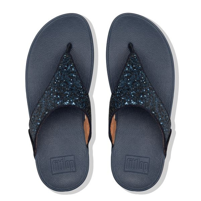 Women's FitFlop Lulu Glitter Toe-Post Sandals Navy | 486LAOHSX