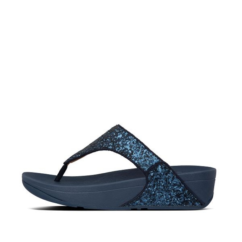 Women\'s FitFlop Lulu Glitter Toe-Post Sandals Navy | 486LAOHSX