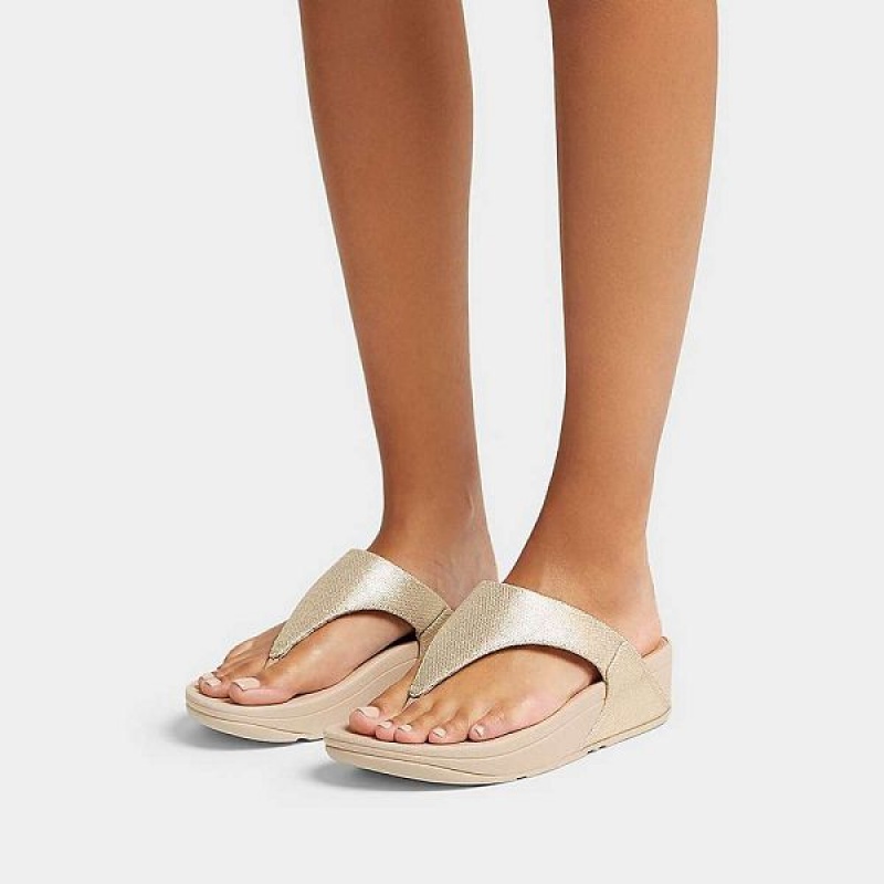 Women's FitFlop Lulu Glitz Canvas Toe-Post Sandals Beige / Silver | 306QEVBMP