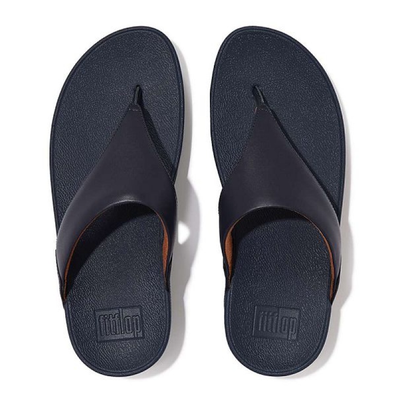 Women's FitFlop Lulu Leather Toe-Post Sandals Deep Blue | 351VZPIUK