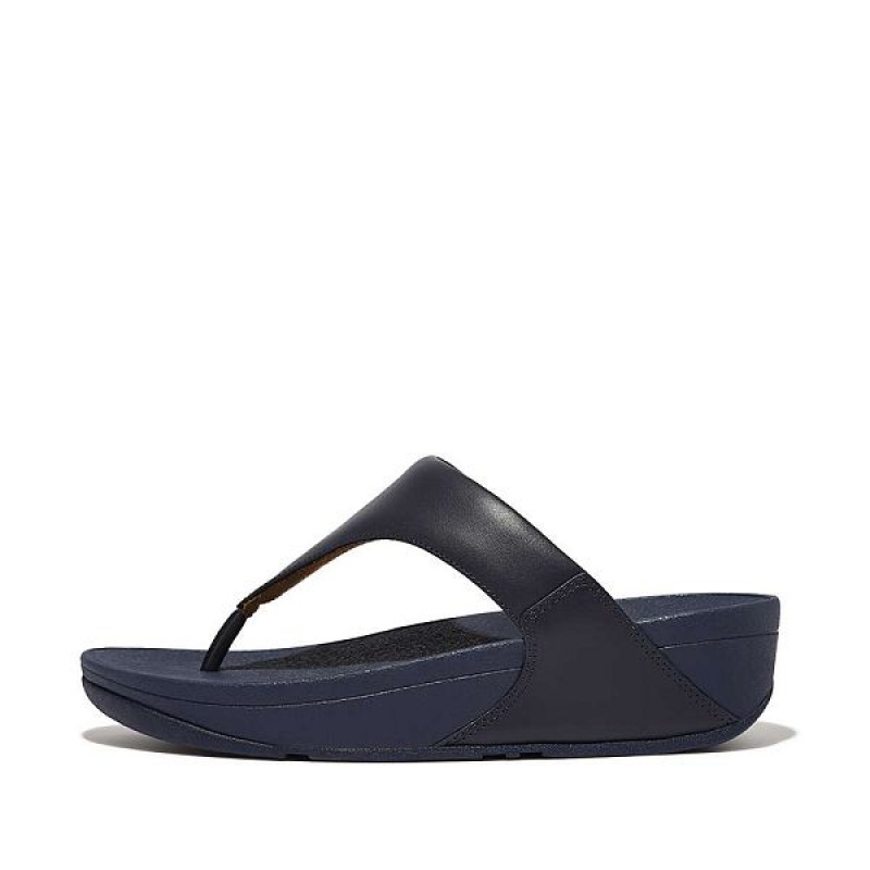 Women\'s FitFlop Lulu Leather Toe-Post Sandals Deep Blue | 351VZPIUK