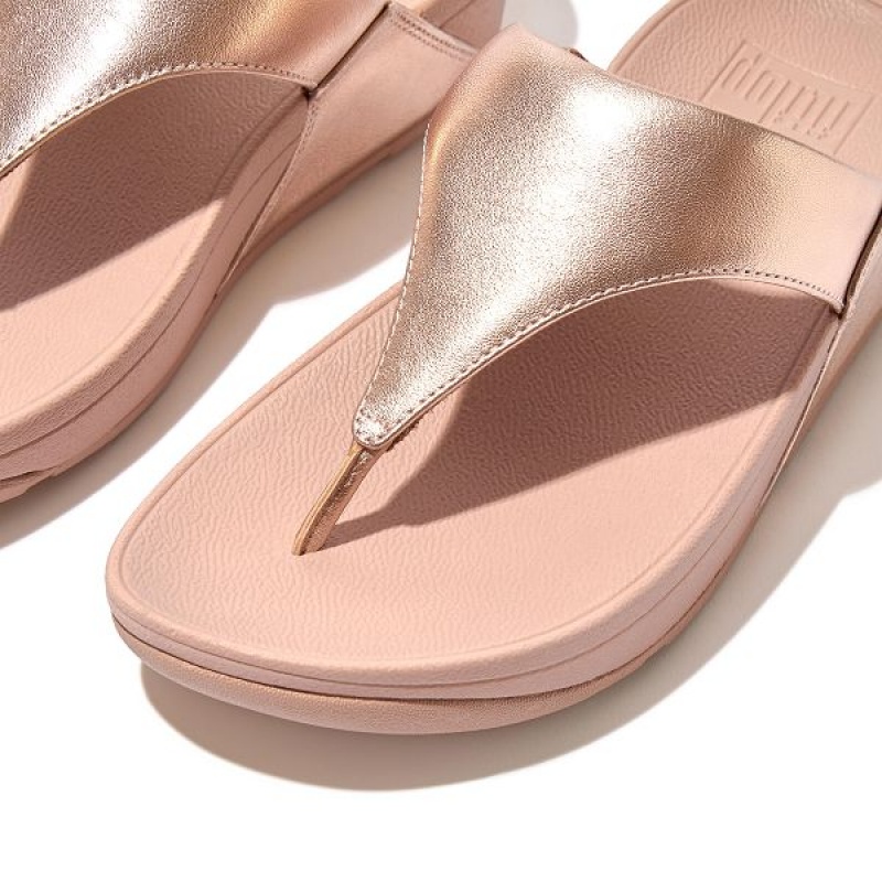 Women's FitFlop Lulu Leather Toe-Post Sandals Rose Gold | 149DYKTQU