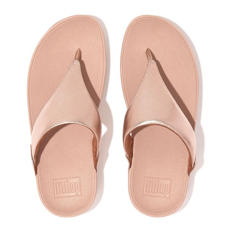 Women's FitFlop Lulu Leather Toe-Post Sandals Rose Gold | 149DYKTQU