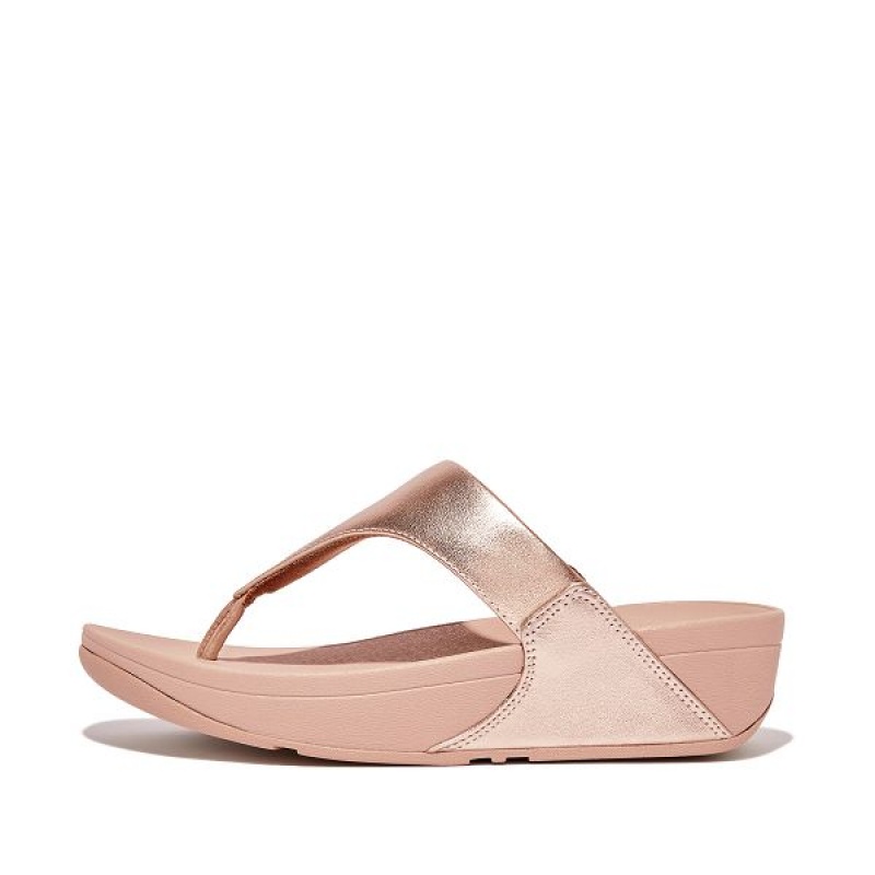 Women\'s FitFlop Lulu Leather Toe-Post Sandals Rose Gold | 149DYKTQU