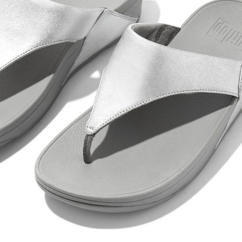 Women's FitFlop Lulu Leather Toe-Post Sandals Silver | 957HVMDJY