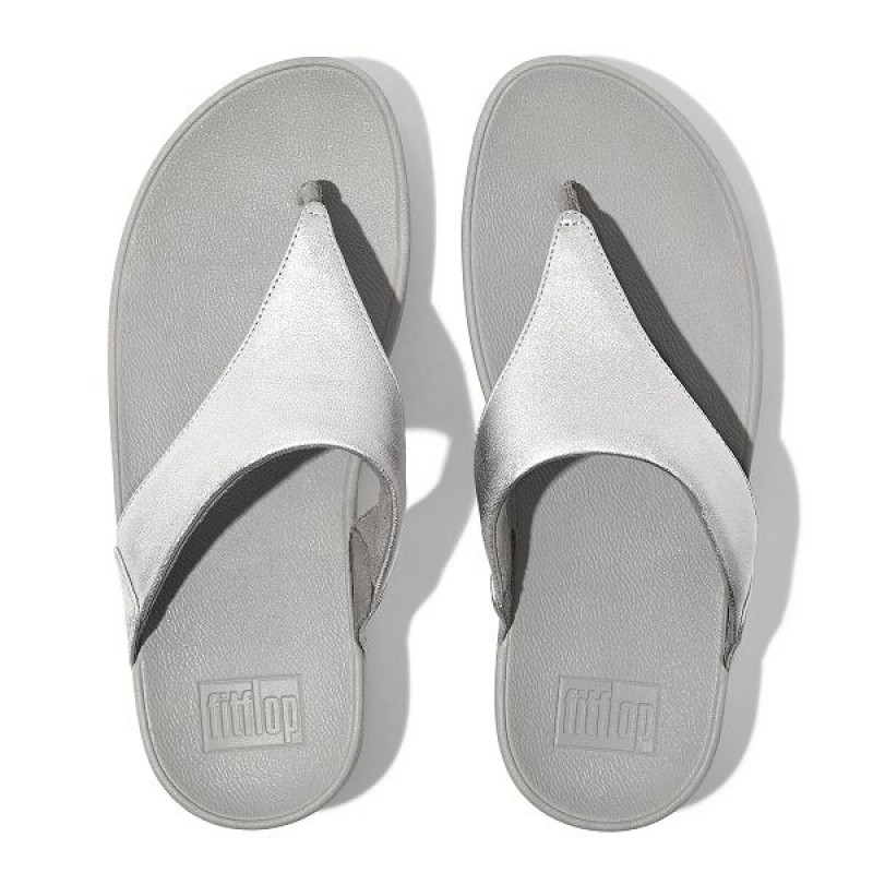 Women's FitFlop Lulu Leather Toe-Post Sandals Silver | 957HVMDJY