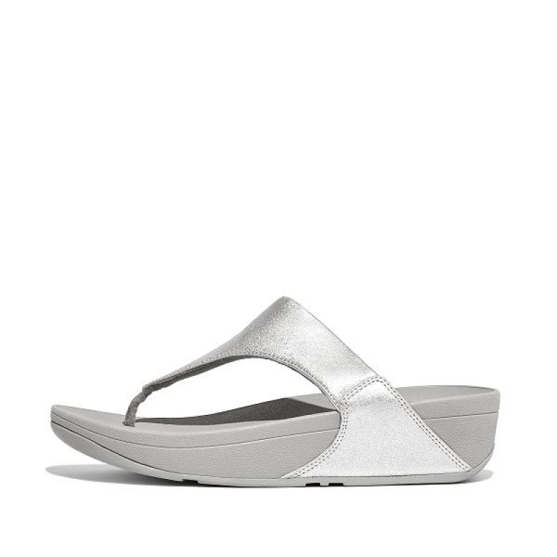 Women\'s FitFlop Lulu Leather Toe-Post Sandals Silver | 957HVMDJY