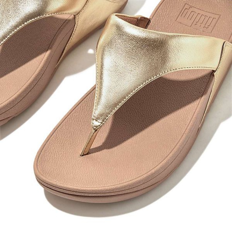 Women's FitFlop Lulu Metallic Leather Toe-Post Sandals Coral / Gold | 036UVCQFM