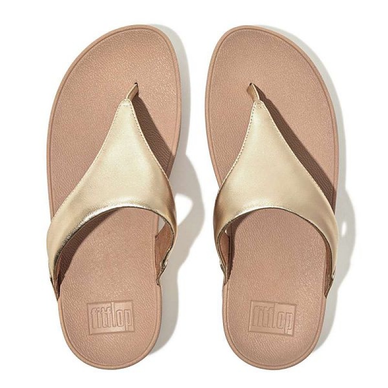 Women's FitFlop Lulu Metallic Leather Toe-Post Sandals Coral / Gold | 036UVCQFM