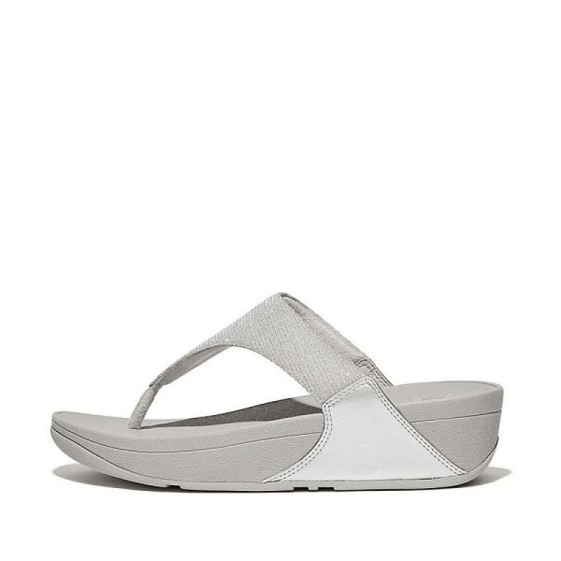 Women\'s FitFlop Lulu Shimmerlux Toe-Post Sandals Silver | 470DRCSOU