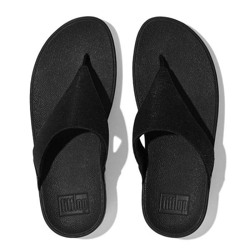 Women's FitFlop Lulu Shimmerlux Toe-Post Sandals Black | 928GNDCQM