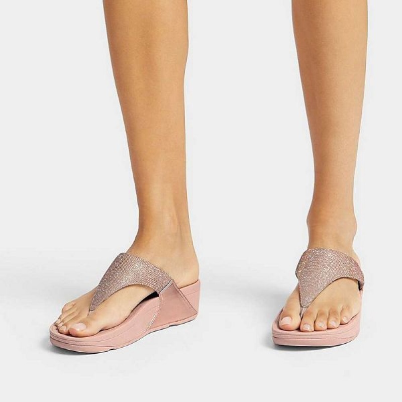 Women's FitFlop Lulu Shimmerlux Toe-Post Sandals Rose Gold | 721DRTOIK