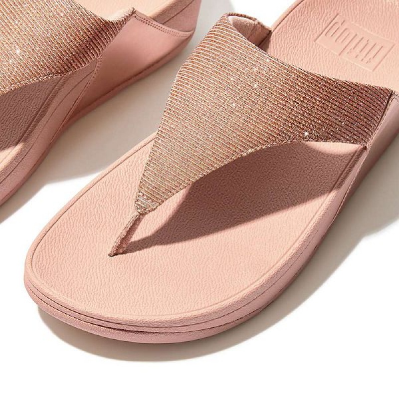 Women's FitFlop Lulu Shimmerlux Toe-Post Sandals Rose Gold | 721DRTOIK