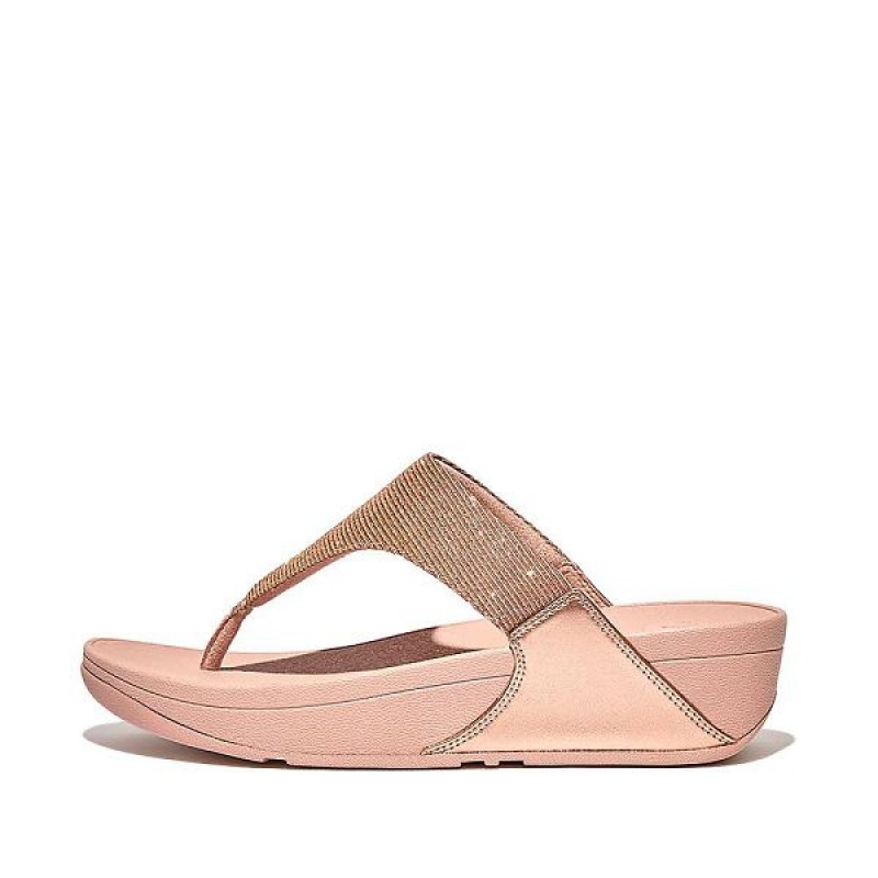 Women\'s FitFlop Lulu Shimmerlux Toe-Post Sandals Rose Gold | 721DRTOIK