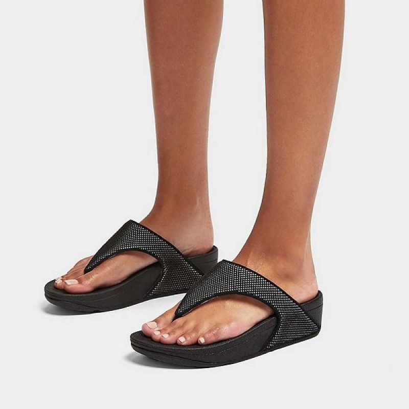 Women's FitFlop Lulu Water Resistant Two Tone Webbing Toe-Post Sandals Black | 271XMEIYN