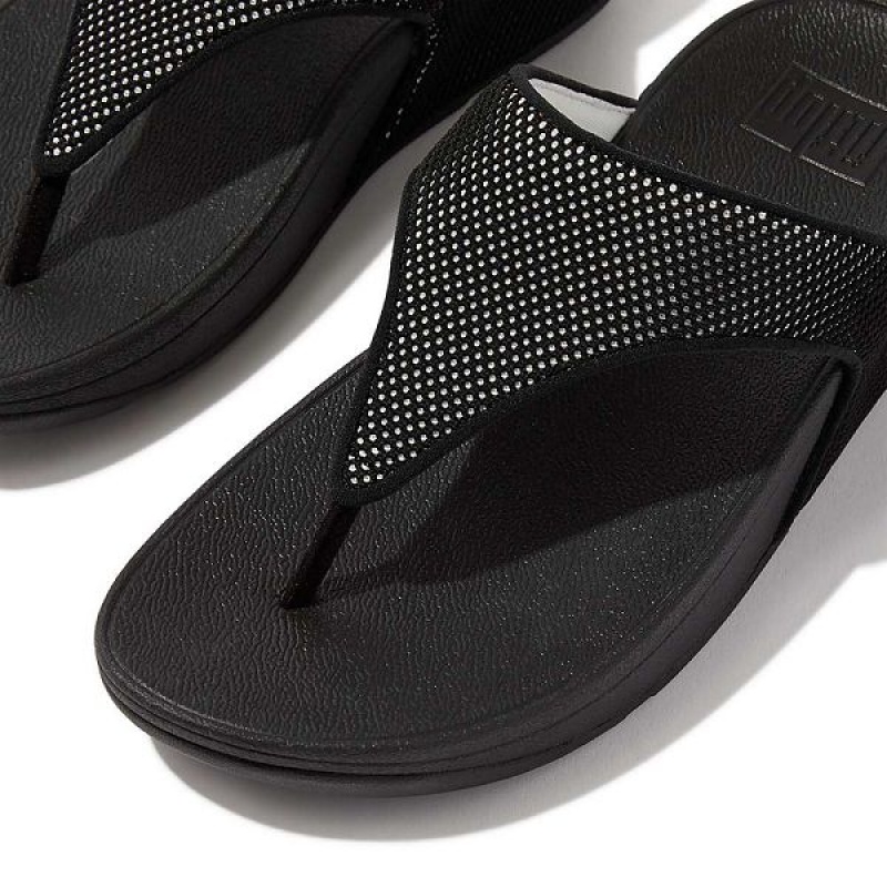 Women's FitFlop Lulu Water Resistant Two Tone Webbing Toe-Post Sandals Black | 271XMEIYN