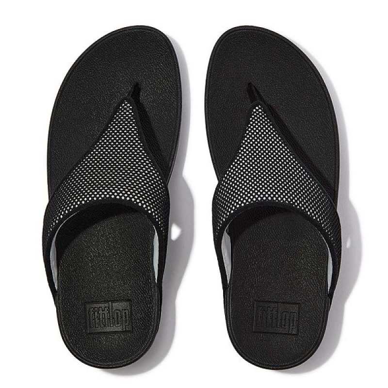 Women's FitFlop Lulu Water Resistant Two Tone Webbing Toe-Post Sandals Black | 271XMEIYN