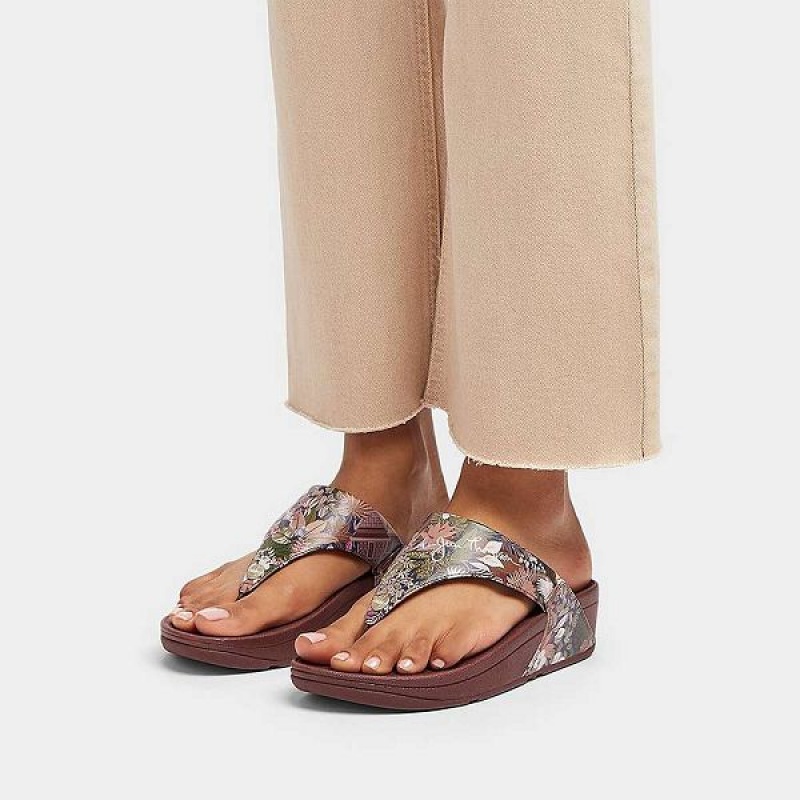 Women's FitFlop Lulu X Jim Thompson Limited Edition Leather Toe-Post Sandals Brown | 529OVUDBA